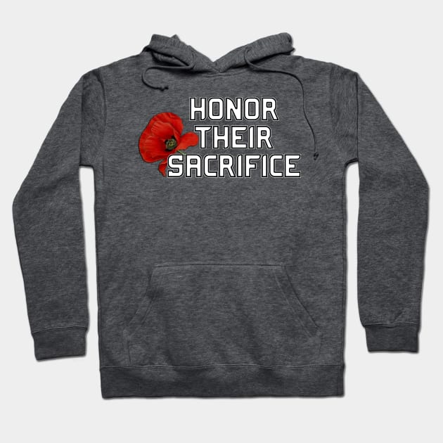 Honor Their Sacrifice Memorial with Red Poppy Flower Back Version (MD23Mrl006b) Hoodie by Maikell Designs